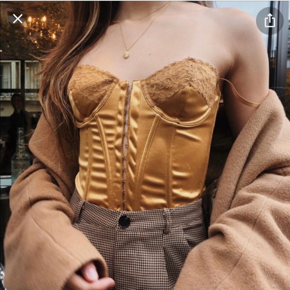 Gold lace trim corset top